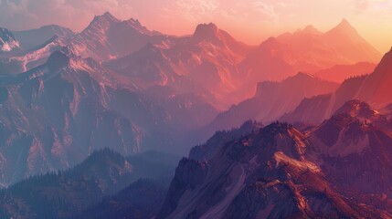Mountain landscape at sunset - obrazy, fototapety, plakaty