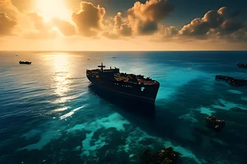 Fototapete Rund sunken ship wreck resting on the ocean floor © Stefan Schurr