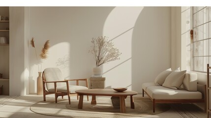 Minimalist living room interior with natural light