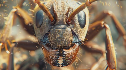 A close up of a bug's face with a black eye and a brown head