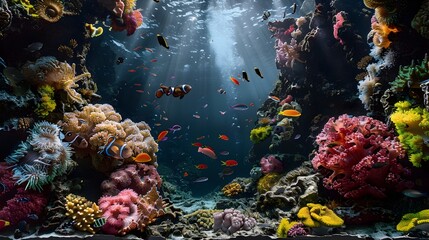 Vibrant Coral Reef Thriving in a Volcanic Underwater Landscape A Glimpse into the Ethereal Depths of Marine Biodiversity and Conservation