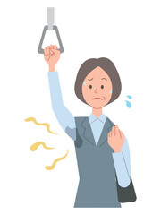 脇の汗染みとにおいを気にするビジネスウーマンのイラスト