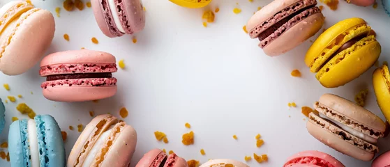 Raamstickers Colorful macarons on white background, food, cookie, sweet food, snack © antkevyv