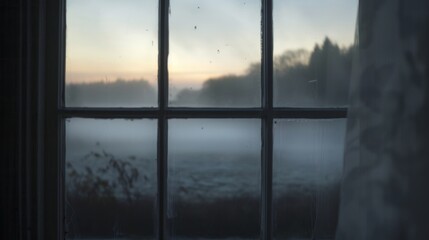 Dawn view through a frosty window