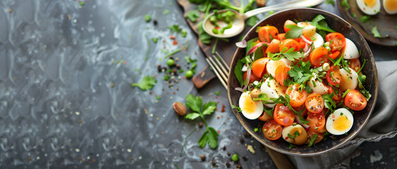 Plate of salad with eggs and tomatoes, gourmet, leaf, meal, healthy eating