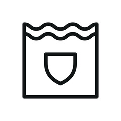 Swimming pool safety isolated icon, swimming pool with shield vector symbol with editable stroke