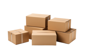 Towering Stack of Boxes on Top of Each Other. On a White or Clear Surface PNG Transparent Background..
