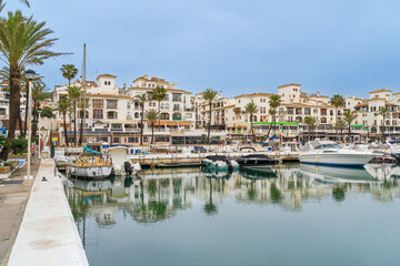Looking across the marina in Puert de la duquesa on the Costa del Sol in Spain - 772854175