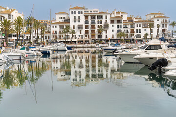 Fototapeta na wymiar Looking across the marina in Puert de la duquesa on the Costa del Sol in Spain