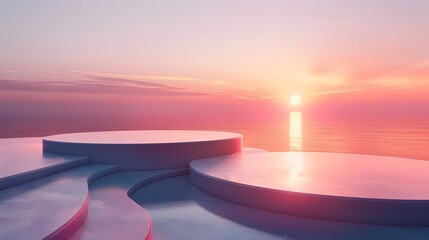 Tranquil Ocean Sunset with Elegant Podium Stages