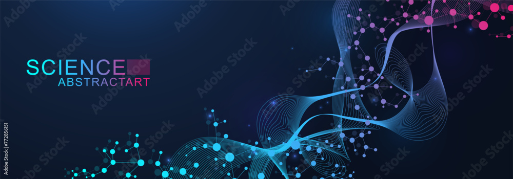 Wall mural science network pattern, connecting lines and dots. technology hexagons structure or molecular conne