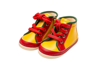 Yellow and Red Shoes With Red Laces. On a White or Clear Surface PNG Transparent Background..