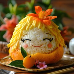 Cheerful Girl's Face Crafted from Mouthwatering Mango Sticky Rice