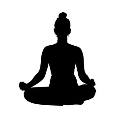 Yoga pose silhouette vector. woman meditating and doing yoga in lotus position