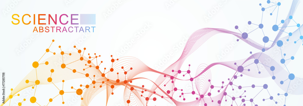 Wall mural science network pattern, connecting lines and dots. technology hexagons structure or molecular conne