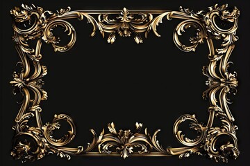 Ornate gold frame with intricate curved shapes, vintage treasure from the past, digital illustration