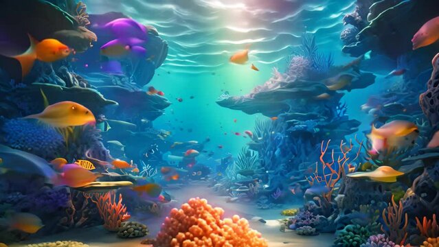 Underwater scene with coral reef and fish. 3d render illustration, AI Generated
