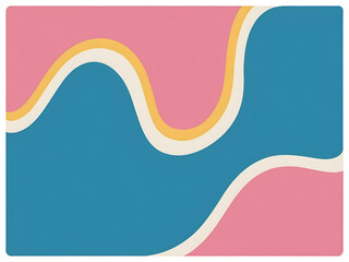 Colorful Waves on a Blue and Pink Background. A combination of playful colors: pink, yellow, and blue in a wave-like pattern