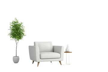 White Chair Next to Potted Plant. On a White or Clear Surface PNG Transparent Background..