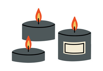 Various candle. Wax candle illustration. Soy wax candles in jar. Different shapes and sizes. Vector clipart collection