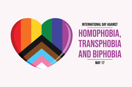 International Day Against Homophobia, Transphobia and Biphobia poster vector illustration. LGBTQ pride flag in heart shape icon vector. Template for background, banner, card. May 17. Important day