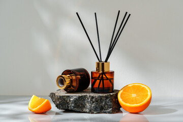 Modern Aromatherapy Diffuser With Orange Accents on a Natural Stone Surface