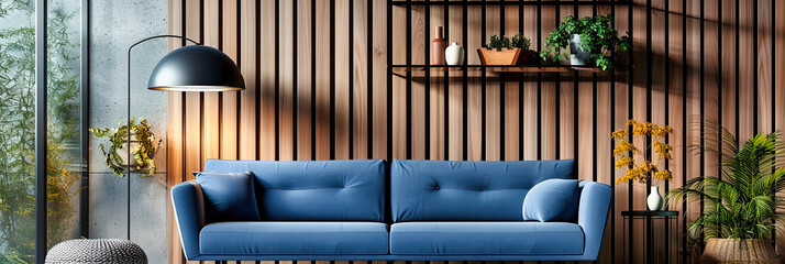 Chic Living Space: A Modern Interior Embellished with a Plush Sofa and Elegant Decor, Crafting a Cozy Atmosphere for Relaxation