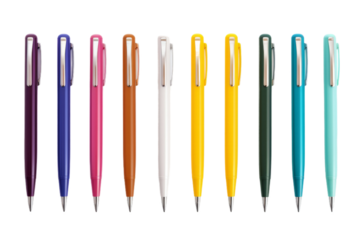 Assorted Color Pens Together. On a White or Clear Surface PNG Transparent Background..