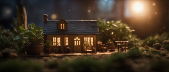 Generative AI. Miniature duplex villa house with plants in the potted area, hyper realism, dramatic ambient lighting. Property sample villas. Duplex. Luxurious Mansions. Bungalow. Gardens. Dream home