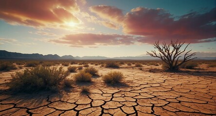 Dry and barren land due to drought - obrazy, fototapety, plakaty