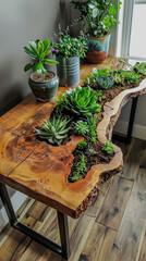 Create a table with a built-in planter for small indoor plants - obrazy, fototapety, plakaty