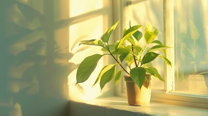 Potted plant on a sunny window ledge