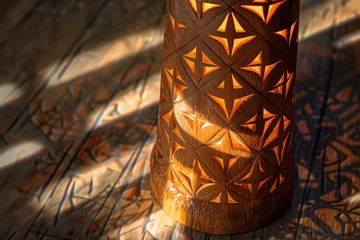 Fotobehang Warm Light Through Geometric Patterned Lamp © pornchan