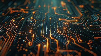 Abstract representation of futuristic circuitry and wiring patterns against a dark background