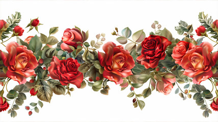 watercolor red roses. floral illustration background, Botanic composition for wedding, greeting card. branch of flowers