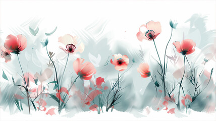beautiful watercolor card with field poppies.  floral art for banner, card, cover. - obrazy, fototapety, plakaty