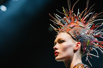 Professional Photography of a Supermodel Making a Bold Statement on the Runway in Avant-Garde and...