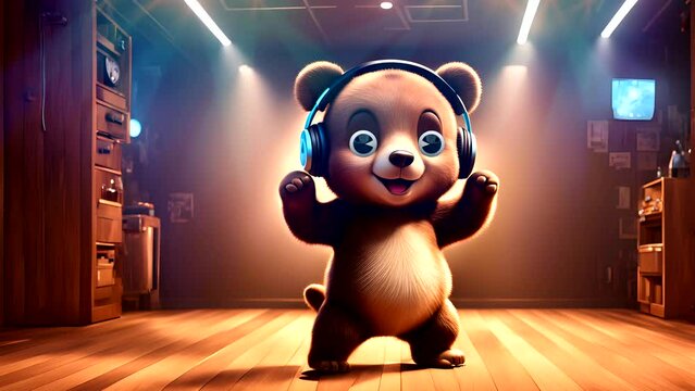 teddy bear dancing in a room