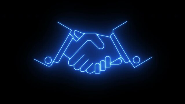 Concept for Business agreement, trust, commitment, partnership, cooperation and teamwork. Animation neon line of handshake icon of two hands isolated on transparent background.