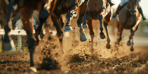 Racing spirit Horse in action dynamic sport of run racing. - obrazy, fototapety, plakaty