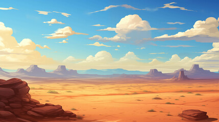 Dramatic desert landscape bathed in the orange glow of a fiery sunset.