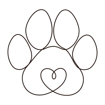 recommend clip art: Heart with cat or dog paw. Animal footprint in minimal line art. Line paw vector. Pet love concept. Continuous one line drawing logo.