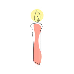 Candle, alone, single, isolated, transparent, illustration, one line art.