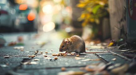 Rats search for food on the road image. - obrazy, fototapety, plakaty