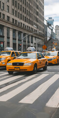 Táxis circulando em uma rua movimentada da cidade