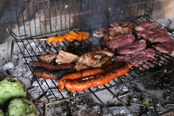 Carne a la brasa en una barbacoa