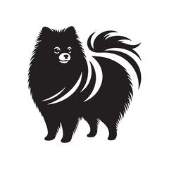 Pomeranian Dog Silhouette: Small Breed Profile Outline Art for Canine Lovers- Pomeranian black vector stock.