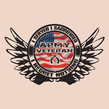 I served i sacrificed i regret nothing army veteran USA flag graphic t-shirt design American flag vintage t-shirt print design apparel and clothing