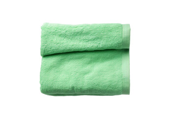 Folded Green Towel on White Wall. On a White or Clear Surface PNG Transparent Background..