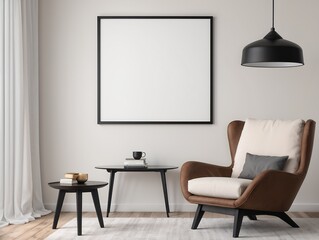 Mockup poster frame on the wall of modern living room, home interior mockup, frame mockup